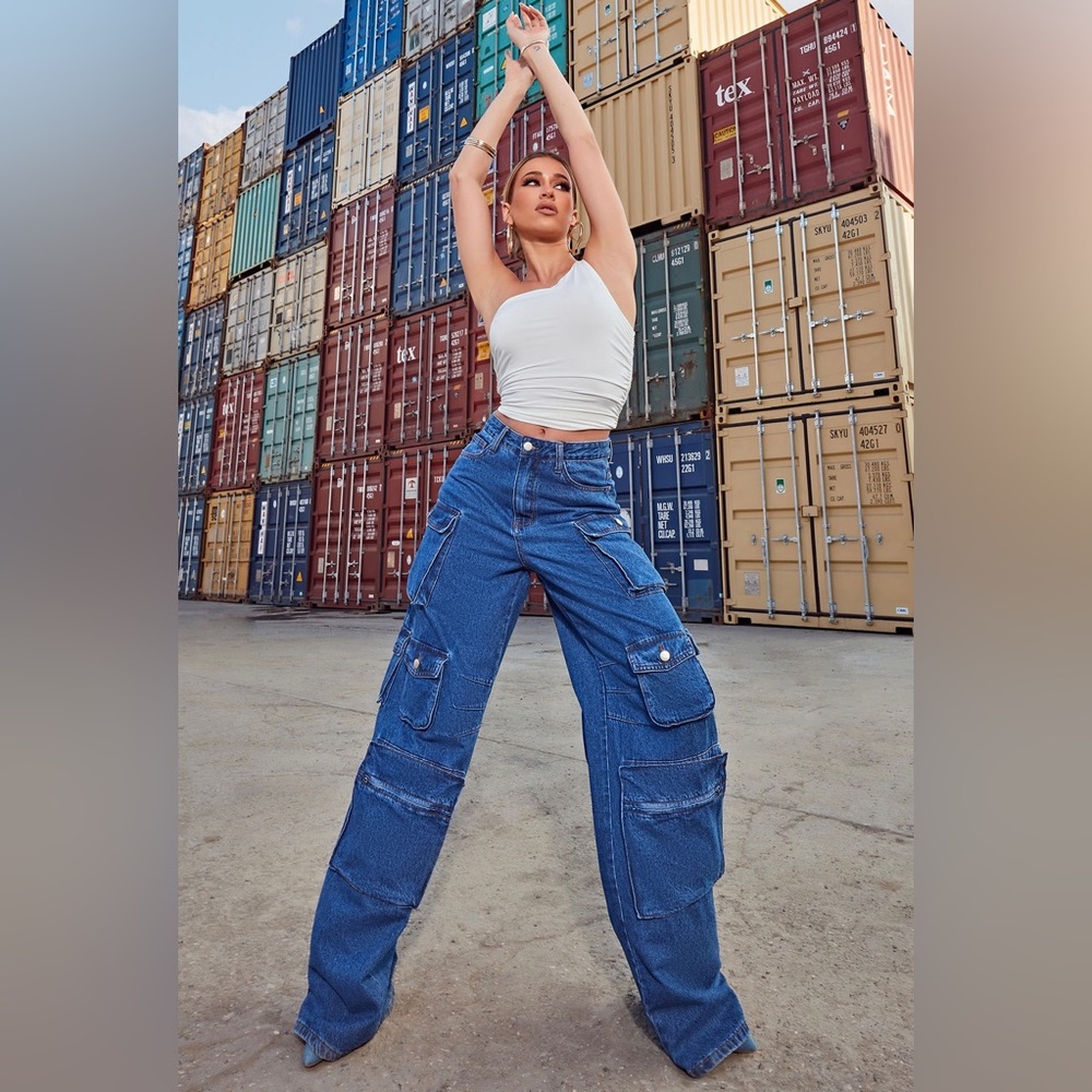 Fashion Nova Lily High Rise Cargo Jeans